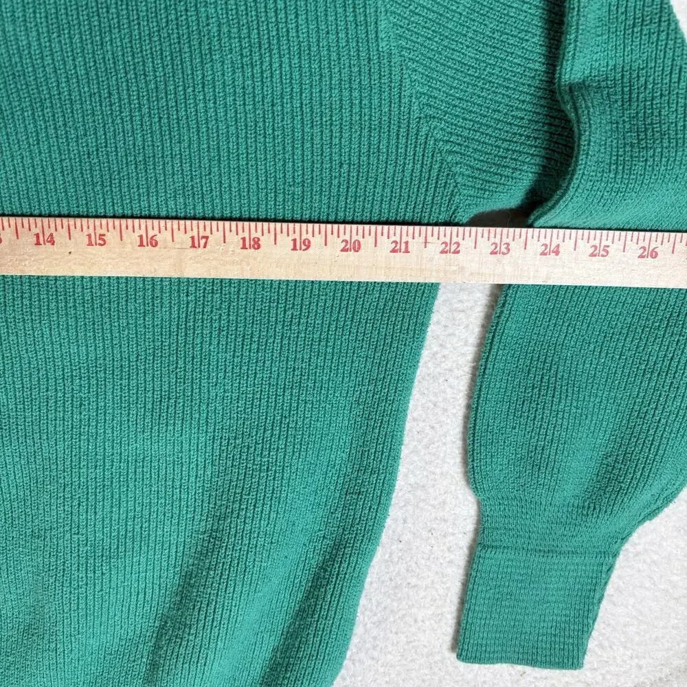Vintage Cabelas SweaterMens Medium Green USA Made Ribbed Knit 1/4 Button READ